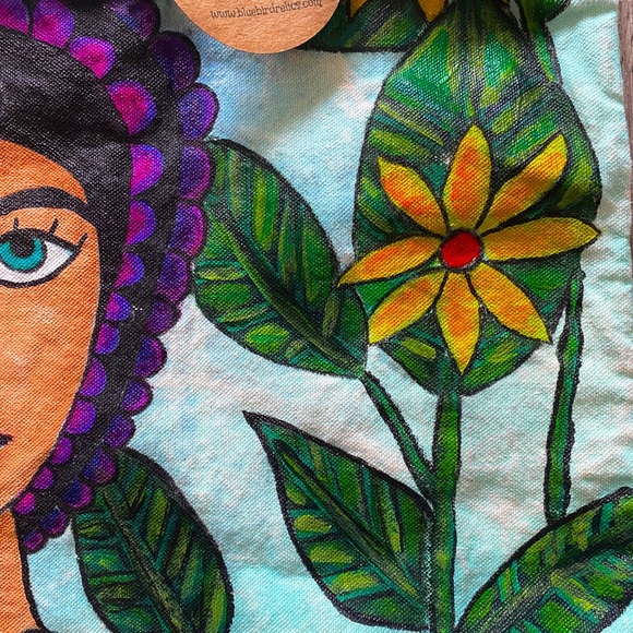 Frida Kahlo Inspired Large Hand Painted Tote - Picture 4 of 8